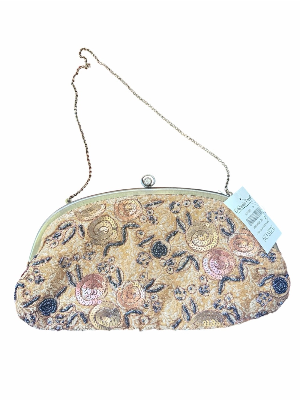 Coldwater Creek Floral Purse NWT Beaded Sequin Chain Evening Bag 2005 Deadstock